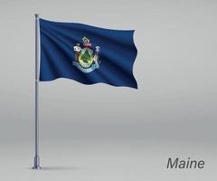 Waving flag of Maine - state of United States on flagpole. Templ vector