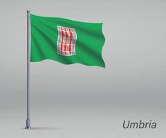 Waving flag of Umbria - region of Italy on flagpole. Template fo vector