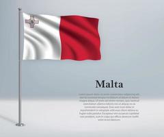 ondeando la bandera de malta en el asta de la bandera. plantilla para el día de la independencia vector