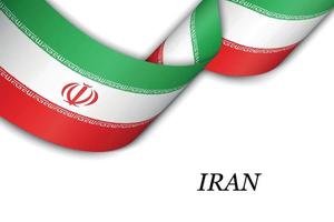 Waving ribbon or banner with flag of Iran vector