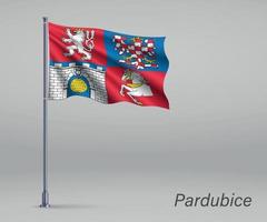 bandera ondeante de pardubice - región de la república checa en asta de bandera vector