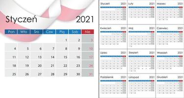 Simple Calendar 2021 on Polish language, week start on Monday. T vector