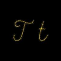 Gold glitter letter T, star sparkle trail font for your design vector