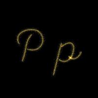 letra p de brillo dorado, fuente de rastro de brillo estelar para su diseño vector