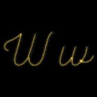 Gold glitter letter W, star sparkle trail font for your design vector