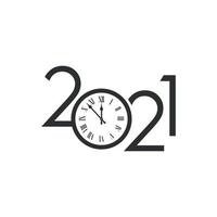 Happy New Year 2021 icon with clock. Vector illustration