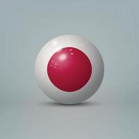 Bola o esfera de plástico brillante realista en 3d con bandera de japón vector