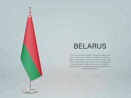 Belarus hanging flag on stand. Template forconference banner vector