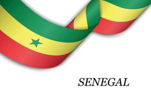 Waving ribbon or banner with flag of Senegal. vector