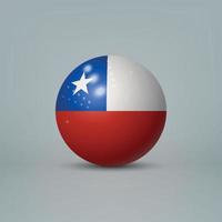 Bola o esfera de plástico brillante realista en 3d con bandera de chile