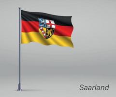 ondeando la bandera de sarre - estado de alemania en el asta de la bandera. plantilla vector