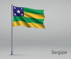 Waving flag of Sergipe - state of Brazil on flagpole. Template f vector