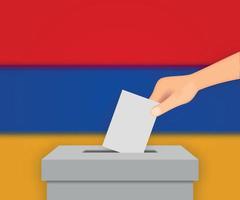 Armenia election banner background. Ballot Box with blurred flag Template for your design vector