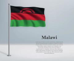 ondeando la bandera de malawi en el asta de la bandera. plantilla para el día de la independencia vector