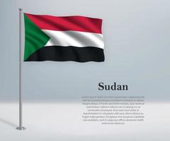 Waving flag of Sudan on flagpole. Template for independence day vector