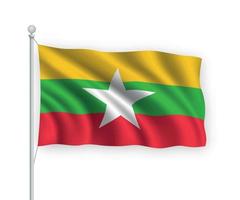 3d bandera ondeante myanmar aislado sobre fondo blanco. vector