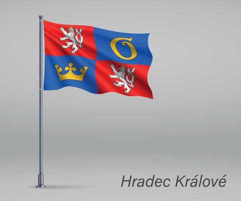 Waving flag of Hradec Kralove - region of Czech Republic on fla