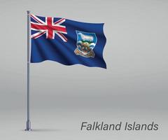 Waving flag of Falkland Islands - territory of United Kingdom on vector