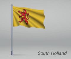 Waving flag of South Holland - province of Netherlands on flagpo vector