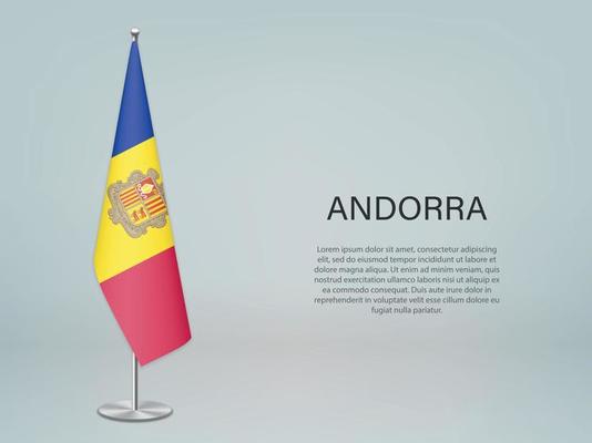 Andorra hanging flag on stand. Template forconference banner