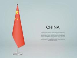 China hanging flag on stand. Template forconference banner vector