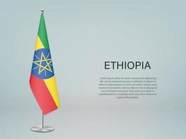 Ethiopia hanging flag on stand. Template forconference banner vector