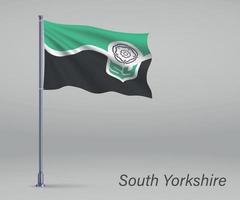 Waving flag of South Yorkshire - county of England on flagpole. vector