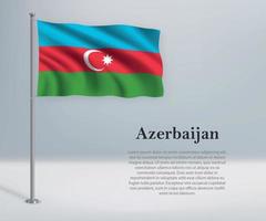 Waving flag of Azerbaijan on flagpole. Template for independence vector