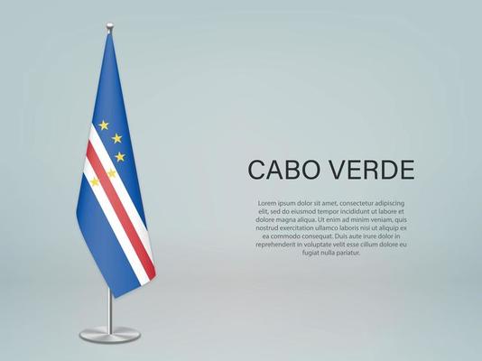 Cabo Verde hanging flag on stand. Template forconference banner