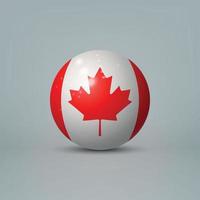 Bola o esfera de plástico brillante realista en 3d con bandera de canadá vector