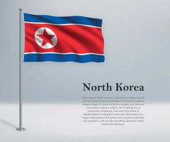 ondeando la bandera de corea del norte en el asta de la bandera. plantilla para independencia vector