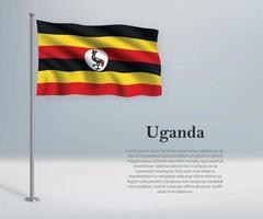 ondeando la bandera de uganda en el asta de la bandera. plantilla para el día de la independencia vector