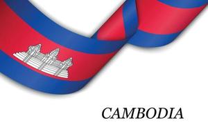 Waving ribbon or banner with flag of Cambodia vector