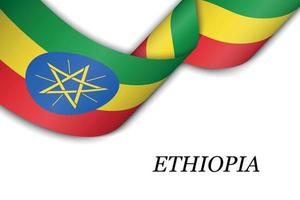 Waving ribbon or banner with flag of Ethiopia. vector