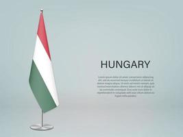 Hungary hanging flag on stand. Template forconference banner vector