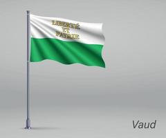 ondeando la bandera de vaud - cantón de suiza en el asta de la bandera. plantilla vector