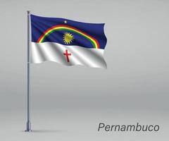 ondeando la bandera de pernambuco - estado de brasil en el asta de la bandera. plantilla vector