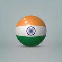 Bola o esfera de plástico brillante realista en 3d con bandera de india vector