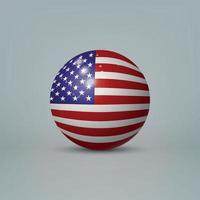 Bola o esfera de plástico brillante realista 3d con bandera de estados unidos vector