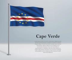 ondeando la bandera de cabo verde en el asta de la bandera. plantilla para la independencia vector