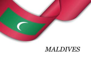 Waving ribbon or banner with flag of Maldives vector