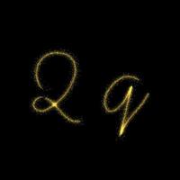 letra q de brillo dorado, fuente de rastro de brillo estelar para su diseño vector