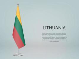 Lithuania hanging flag on stand. Template forconference banner vector