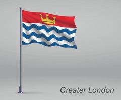 Waving flag of Greater London - county of England on flagpole. T vector