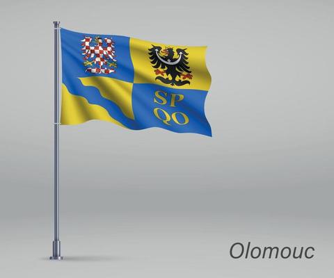 Waving flag of Olomouc - region of Czech Republic on flagpole.