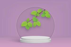 3d minimal scene with podium and leaves for your design vector