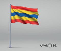 Waving flag of Overijssel - province of Netherlands on flagpole. vector