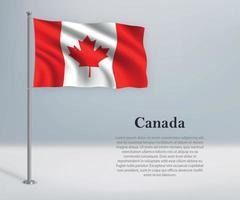 Waving flag of Canada on flagpole. Template for independence day vector