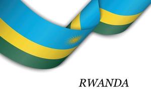 Waving ribbon or banner with flag of Rwanda. vector