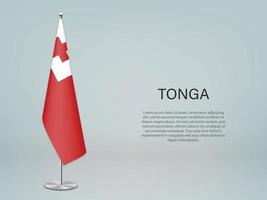 Tonga hanging flag on stand. Template forconference banner vector